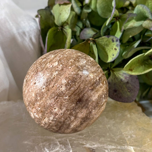 Travertine Sphere #776-Happily Zen
