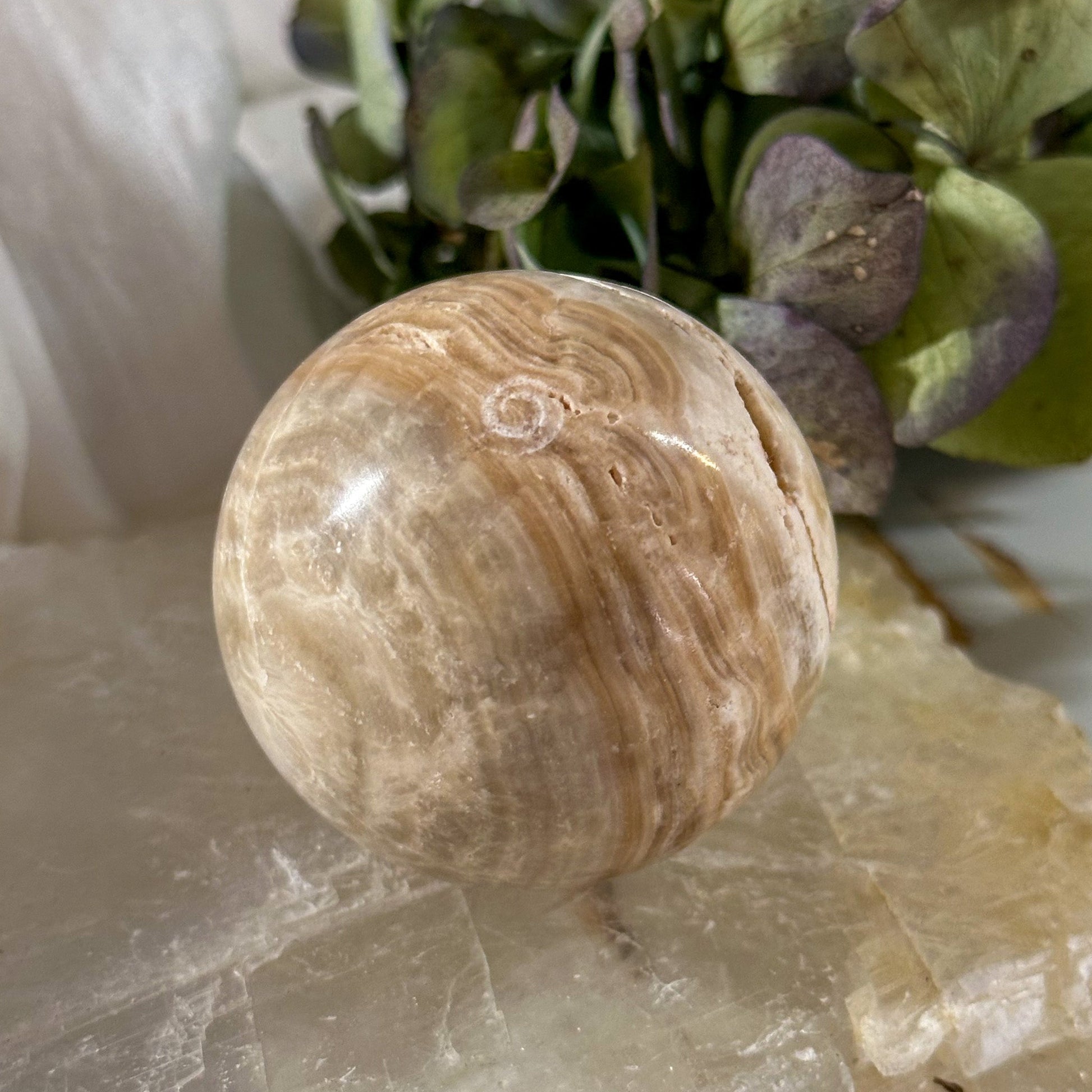 Travertine Sphere #777-Happily Zen