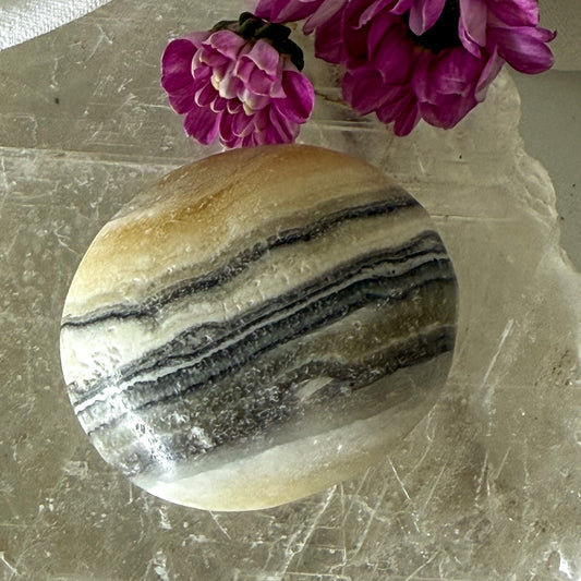 Zebra Calcite Palm Stone #1289-Happily Zen